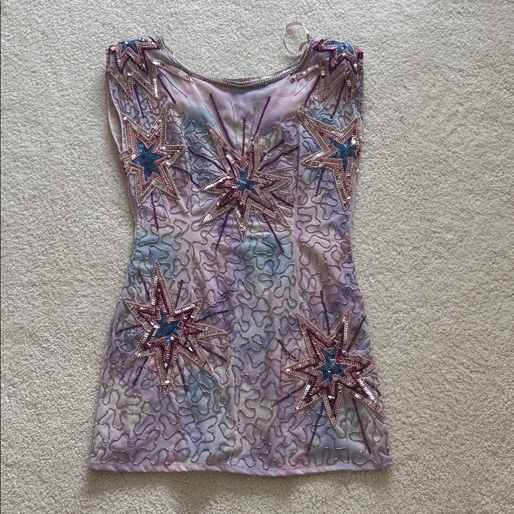 LoveShackFancy Sequin Star Dress in Purple and Pink